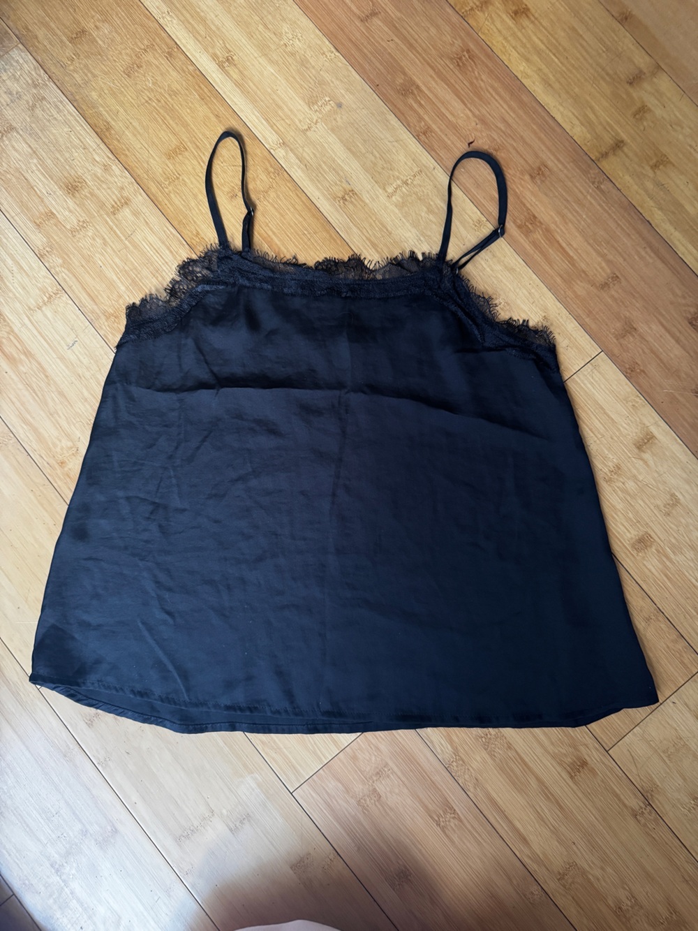 Sun & Shadow Black Lace-Trim Silk Cami